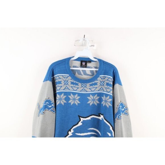 Vintage Mens 2XL XXL Distressed Detroit Lions Football Knit Christmas Sweater - Picture 2 of 11